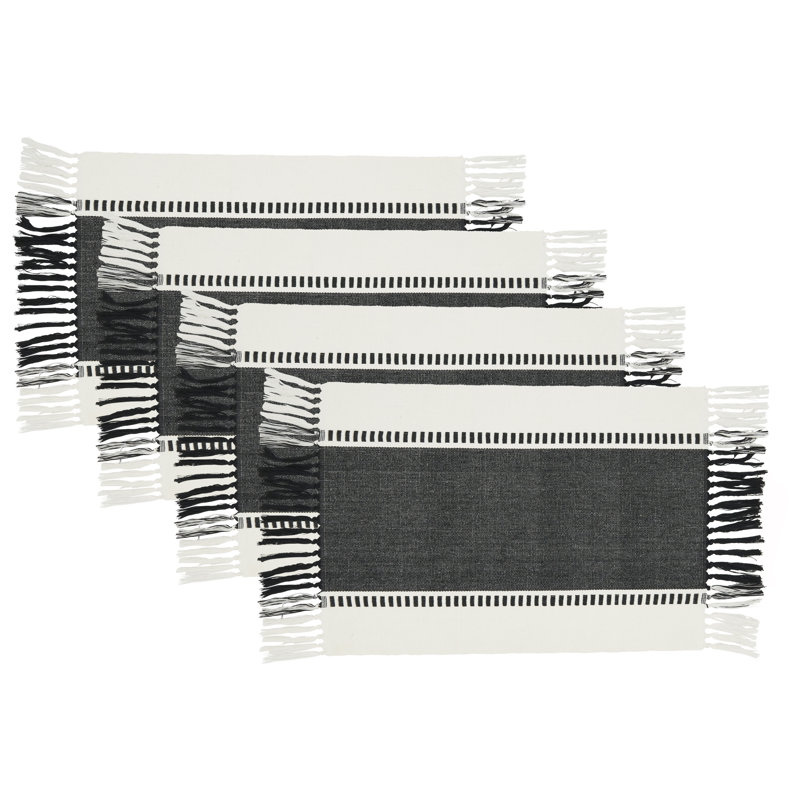 Sonny Collection 100% Cotton Striped Rectangle Placemat, Black