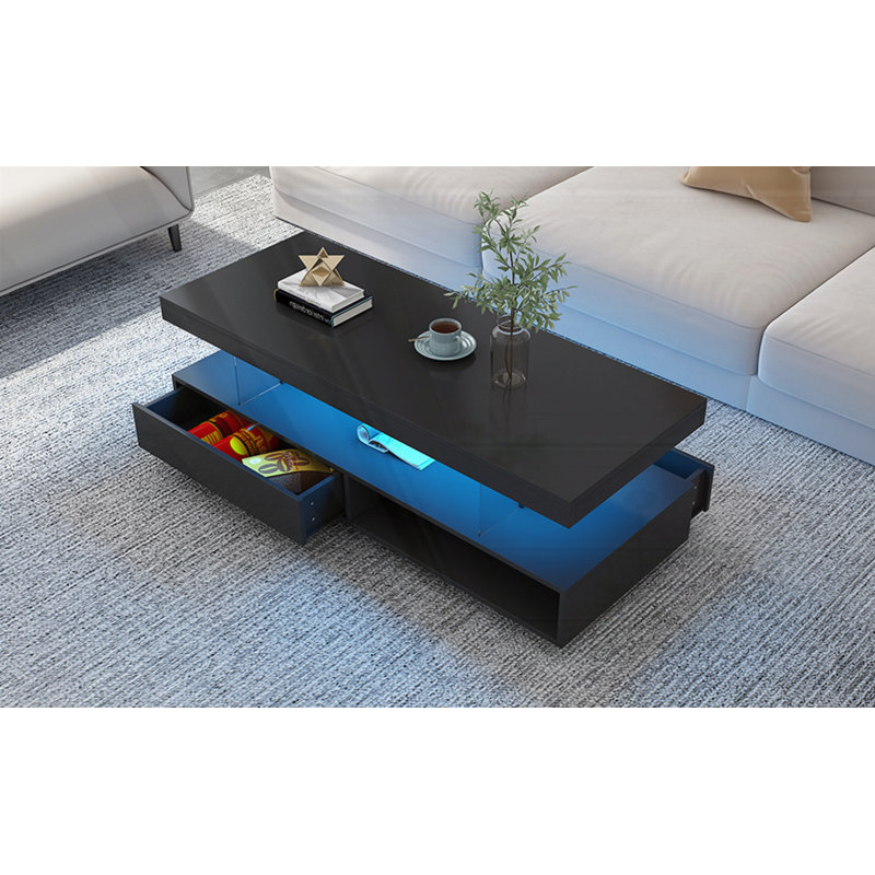 Modern Centre Table with 2 Drawers and Display Shelves, Black