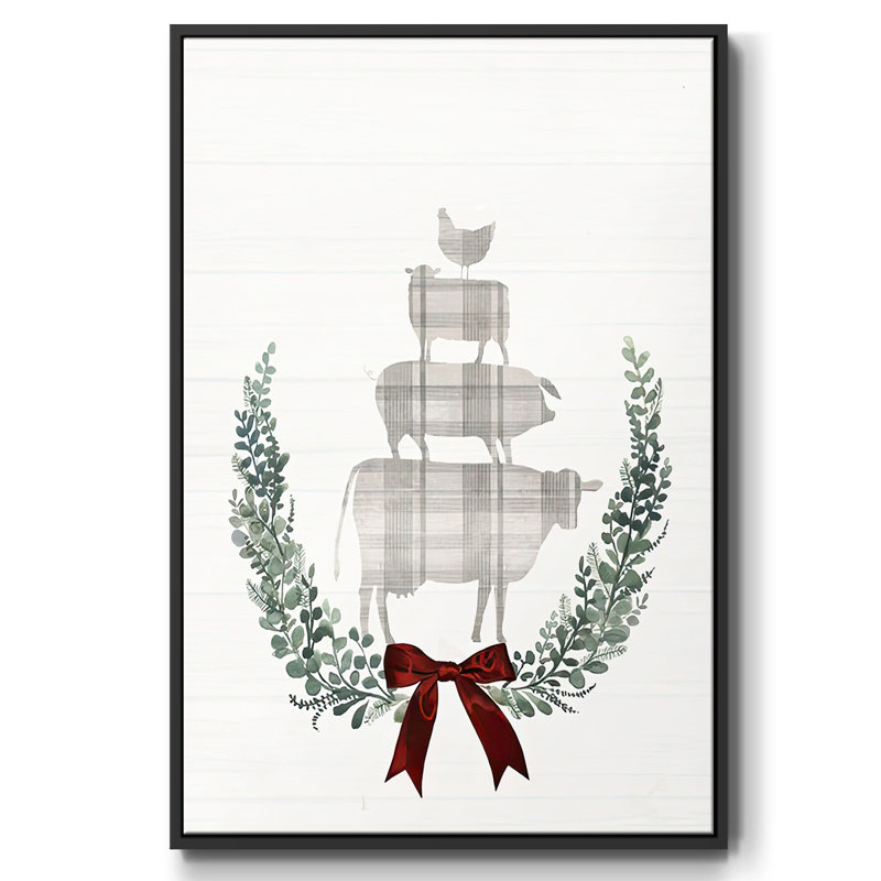 Yuletide Animals I, reproduction d'art sur toile, Cadre flottant noir, H 25 po x l 17 po x P 1,5 po