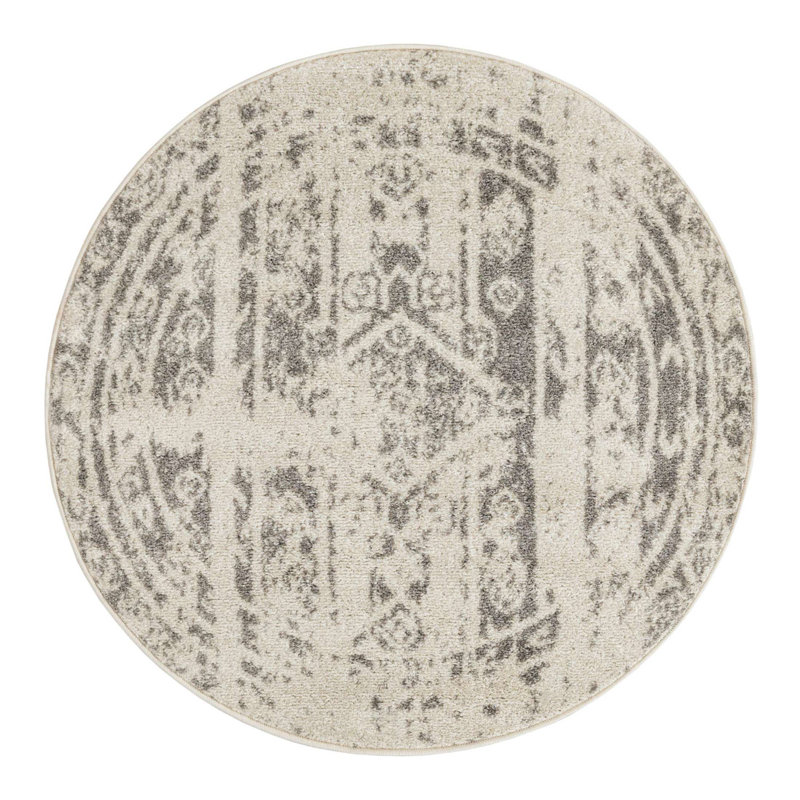 Tapis Lennon ivoire et gris, Rond 3 pi