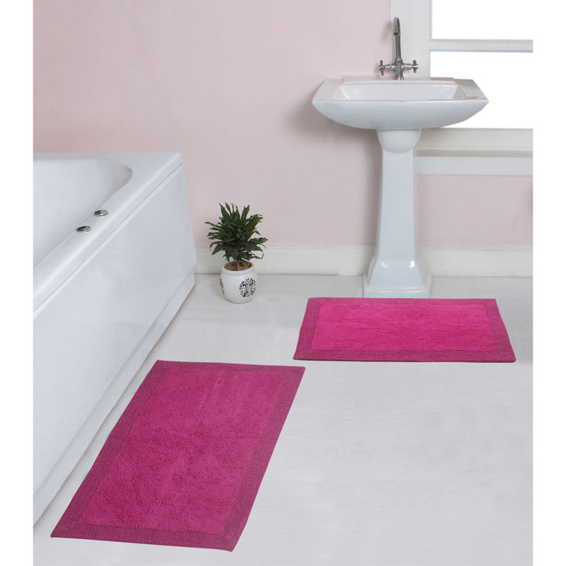 Luxury 100% Cotton Bath Rug (Set of 2) Reversible, Hot Pink, 2PC Set (24"x40", 21"x34")
