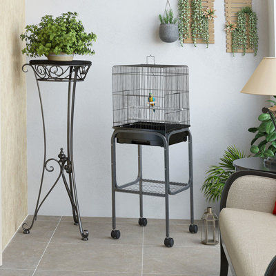 Cage à perroquet en métal de 45 pouces - Volière spacieuse avec support roulant amovible, emplacement de rangement et cage à oiseaux