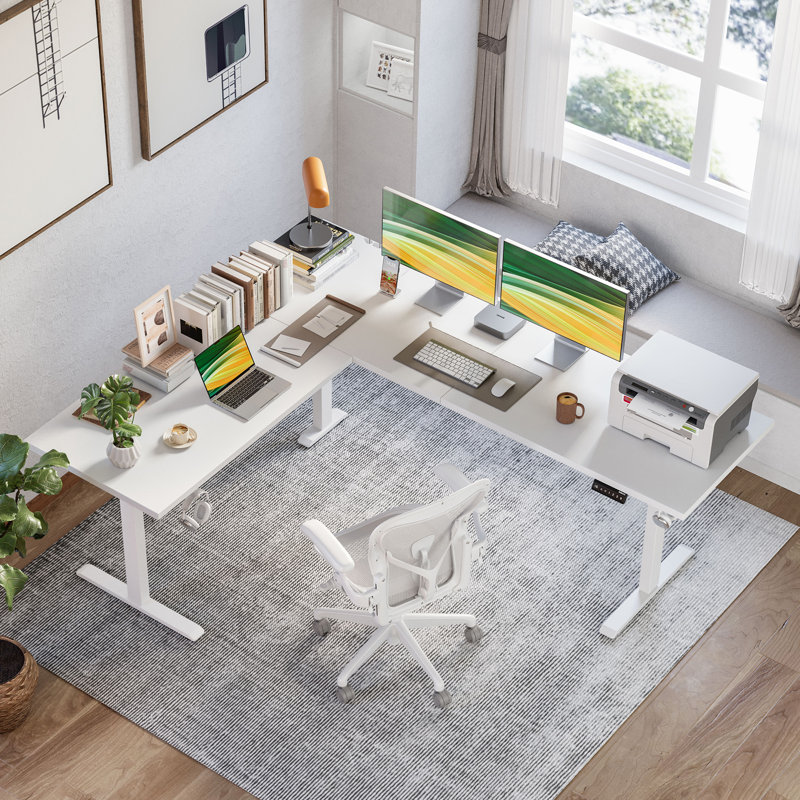  75" L-shaped Electric Height Adjustable Standing Desk with Headphone Hook for Home Office,Desk With Memory Controller,Easy to Assemble