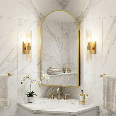 Armoire de coin de salle de bain avec miroir et armoires de salle de bain en coin 15,7 "x 29,5" à fixation murale
