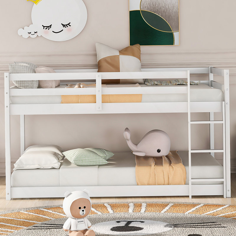Over  Floor Bunk Bed With Ladder, White