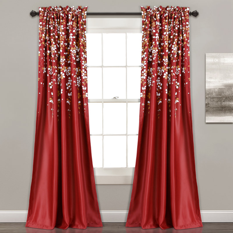 Room Darkening Curtain Pair, 132cm W x 213cm L, Red/White