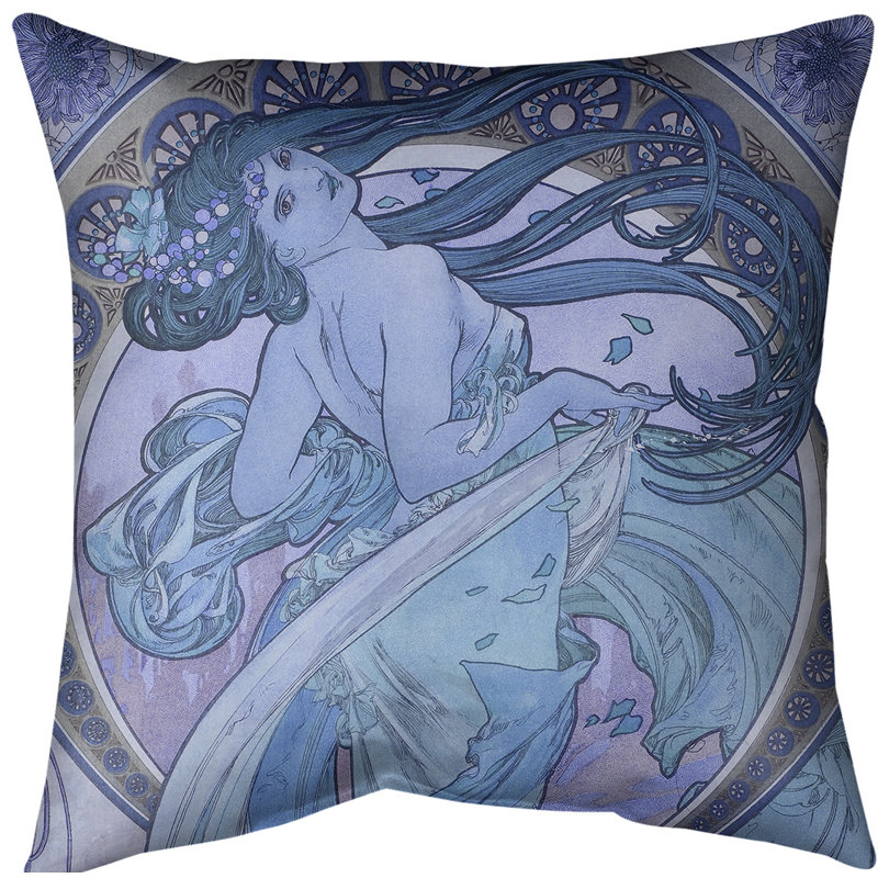 Coussin euro alphonse mucha the danse, Bourre en polyester, Bleu, Polyester filé