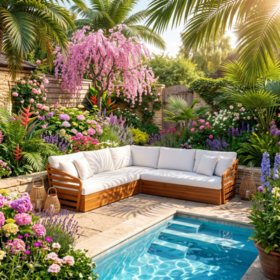 Christopher Knight Home 133" W x 30.75" D x 28" H Acacia Wood Water-Resistant 2-Piece Patio Sectional Sofa