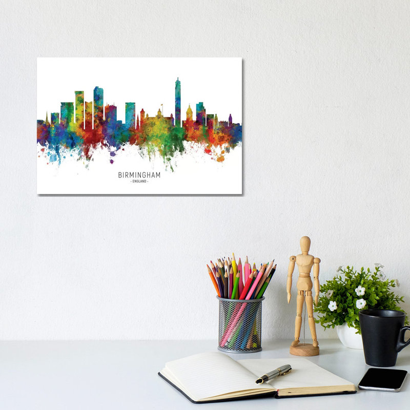 Birmingham England Skyline by Michael Tompsett - Wrapped Canvas Painting, 20.32 cm H x 30.48 cm W