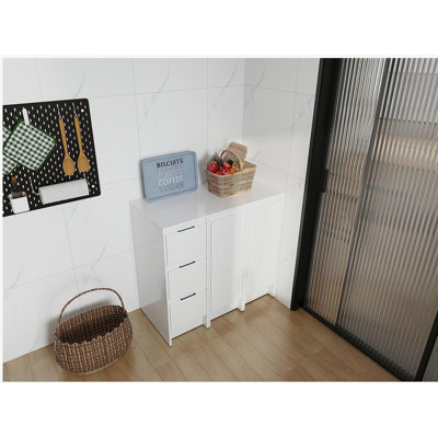 36" Freestanding Bathroom Storage Cabinet, Soft Close Doors and Drawers , Glossy White, Plywood, KD-Packing, 12" x3 Combination (Suitable For Bathroom, Kitchen, Study Room, Bedroom, Etc)