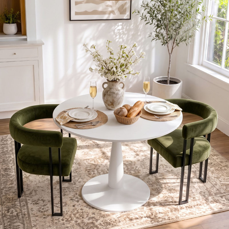 Ensemble de table de salle à manger pour 2 personnes avec table ronde et 2 fauteuils rembourrés en velours, Green/Black