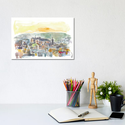 Edinburgh Scotland Street Scene With Castle At Sunset by Markus & Martina Bleichner - Wrapped Canvas Gallery-Wrapped Canvas Giclée