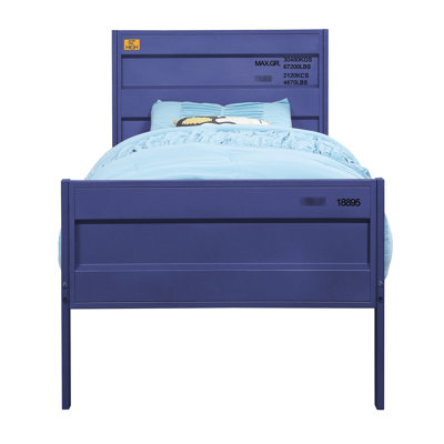 Lit simple pour chambre à coucher en bleu avec 21 lattes pour un soutien accru du matelas