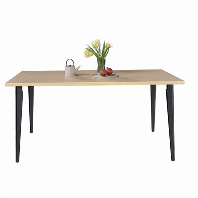 63-inch Modern Dining Table, Wooden Tabletop & Rust-Resistant Iron Legs, Rectangular Kitchen Table for 6-8 People, Rustic Industrial Design for Dining