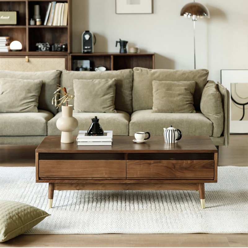 Modern rectangular solid wood coffee table, 15.7" H x 47.2" L x 23.6" W
