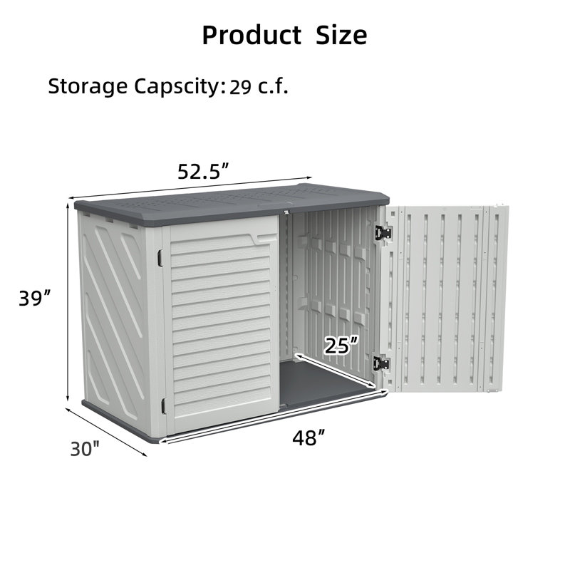 Remise de rangement horizontale, coffre de terrasse extérieur de 28 pieds cubes avec conception verrouillable, armoire de rangement en plastique PEHD résistant aux intempéries pour le patio, le jardin et la cour