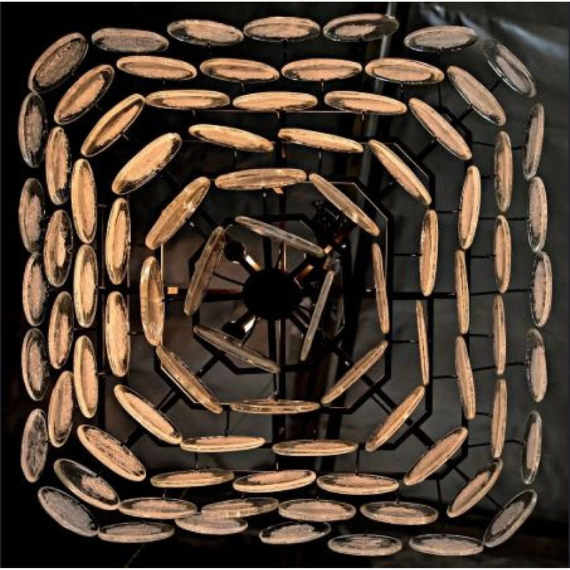 Baddeley 12 - Light Chandelier, Iron Grid, Clear Crackle Glass, 42" Length x 42" Width x 25" Height