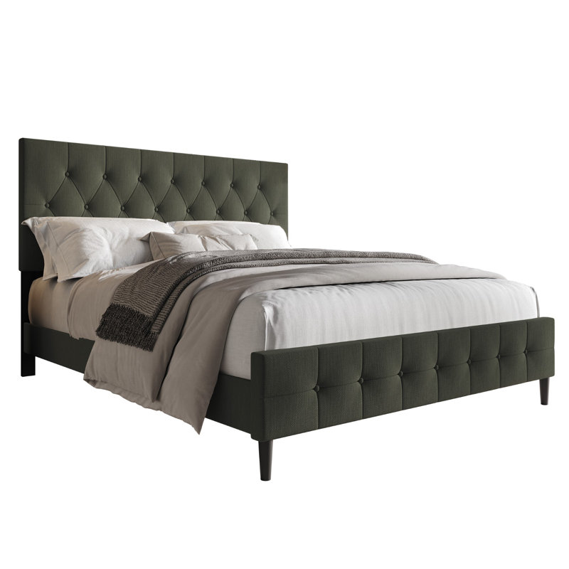 Lit plateforme tapissier Medardus, Gris foncé, Grand