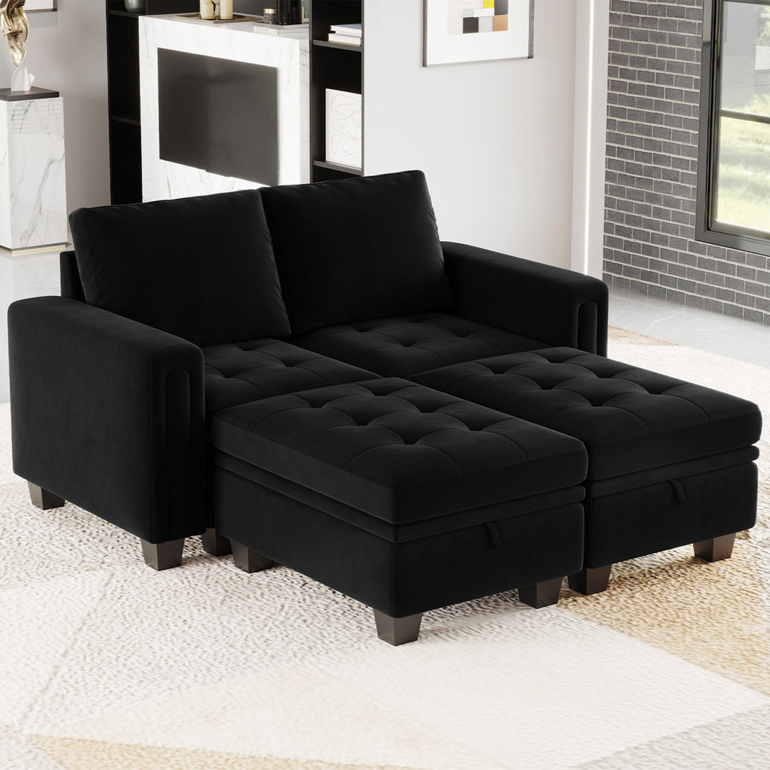 Shavera 4 - Piece Velvet Sectional Sofa Convertible Sleeper Couch Apartment Sofa Bed with Storage Ottomans Mercer41 Body 