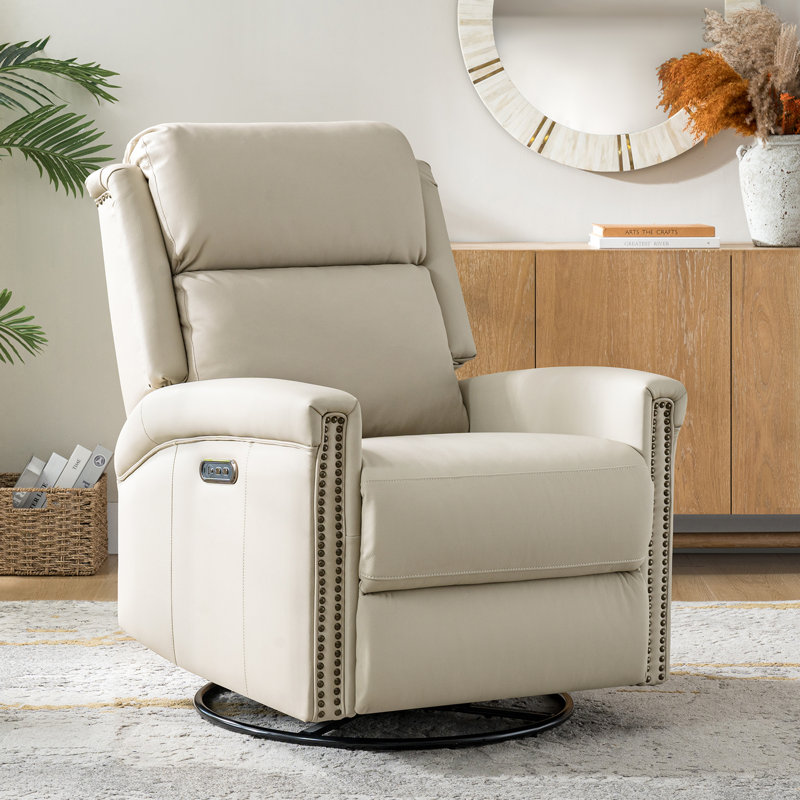 Fauteuil inclinable électrique pivotant à deux moteurs en cuir véritable Volodge, Beige