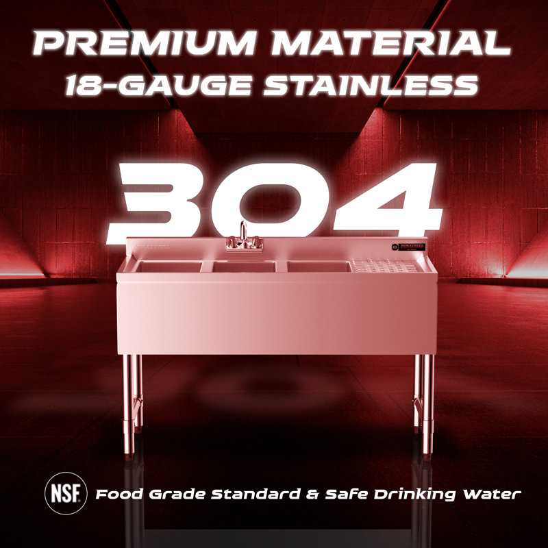 Évier de bar commercial à triple cuve avec égouttoir à droite - format de cuve 10 po x 14 po x 10 po - Certifié NSF