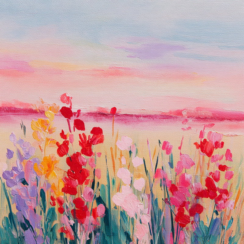 «Pastel Horizon Bloom», art mural sur toile tendue, L 12 po x H 12 po x P 1 po