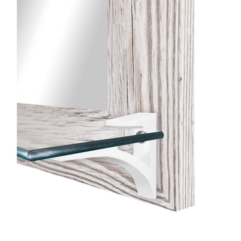 Kridia Flat Wall Mirror, Vertical, White Distressed/White, 25.5" H x 21.5" W
