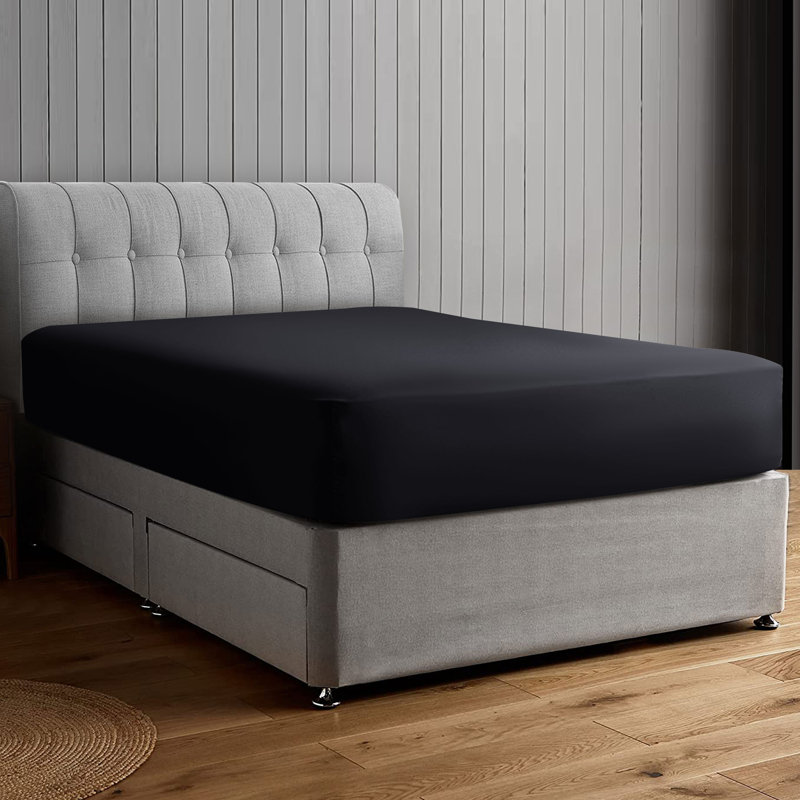 Aerona 200 Thread Count Microfiber Brushed Fitted Sheet, Black, Double (4'6)