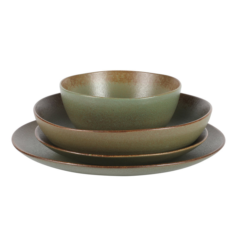 Ensemble 16 pièces de vaisselle et bols en grès réactif Palermo Sun, Cardamome - vert