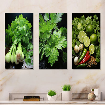 Herbes Cilantro Splash I - ensemble de 3 reproductions d'art mural Herbes
