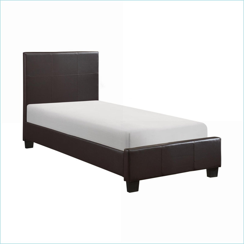 Base de lit plateforme simple en similicuir brun foncé - aucun lit requis en contreplaqué