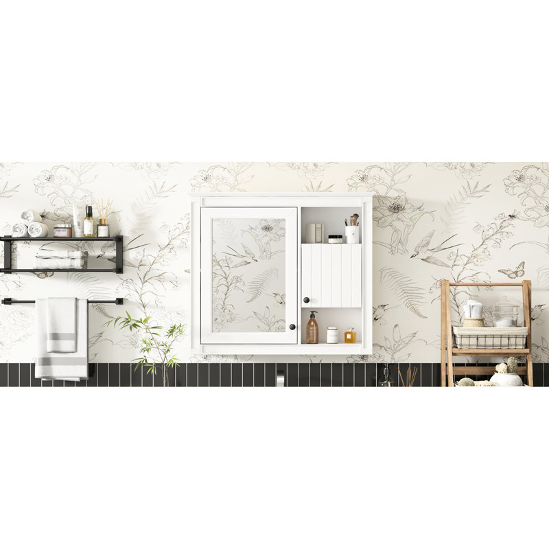 Armoire de salle de bain blanche à miroir 32 po - Fixation murale avec 3 tablettes 32 po et rangement pour toilette