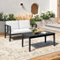 Polett Teak Outdoor Two-person Patio Set With Cushions And Coffee Table