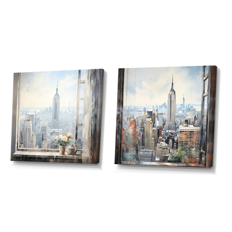 Ensemble de salon avec art mural New York Empire State Window Views I - New York City, H 36 po x l 73 po x P 1,5 po