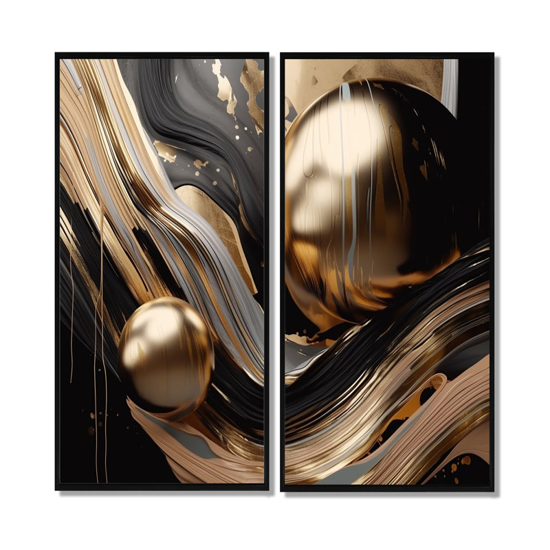 Marbre captivant doré et noir I - impressions d'art moderne sur toile, 20" H x 24" W, Impression encadrée flottante, Black