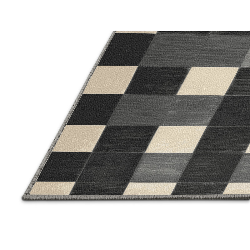 Tapis brun à carreaux lavable à la machine, Rond 3 pi