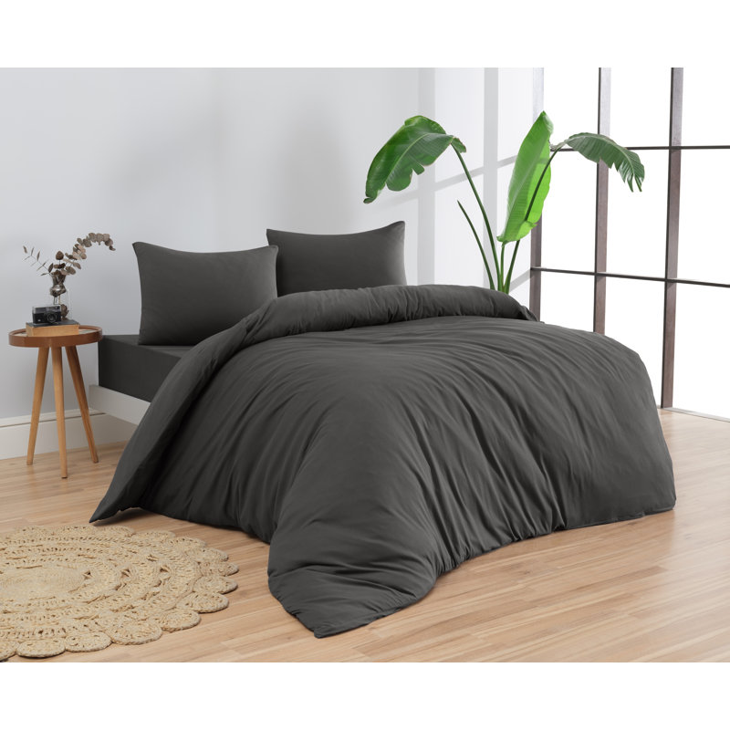 100% Cotton Jersey Knit Duvet Cover Set, Full / Queen Duvet Cover + 2 Standard Shams, Anthracite