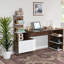 Bureau d'ordinateur avec 6 tablettes au fini blanc et noyer Droitwich, H 46,94 po x l 60,53 po x P 23,51 po.