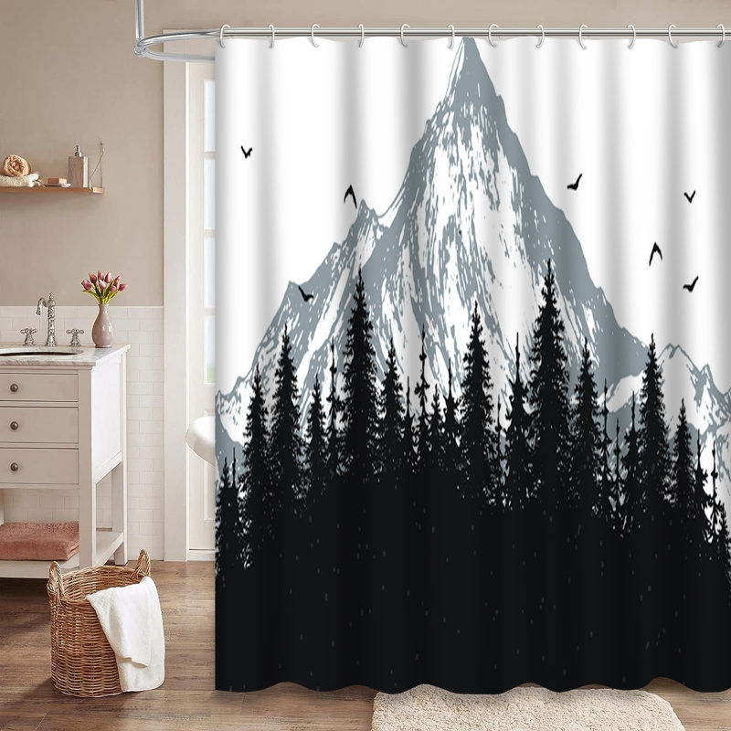 Nature Mountains Forest First Landscape Travel Shower Curtain with 12 Hooks, 72" L x 72" W