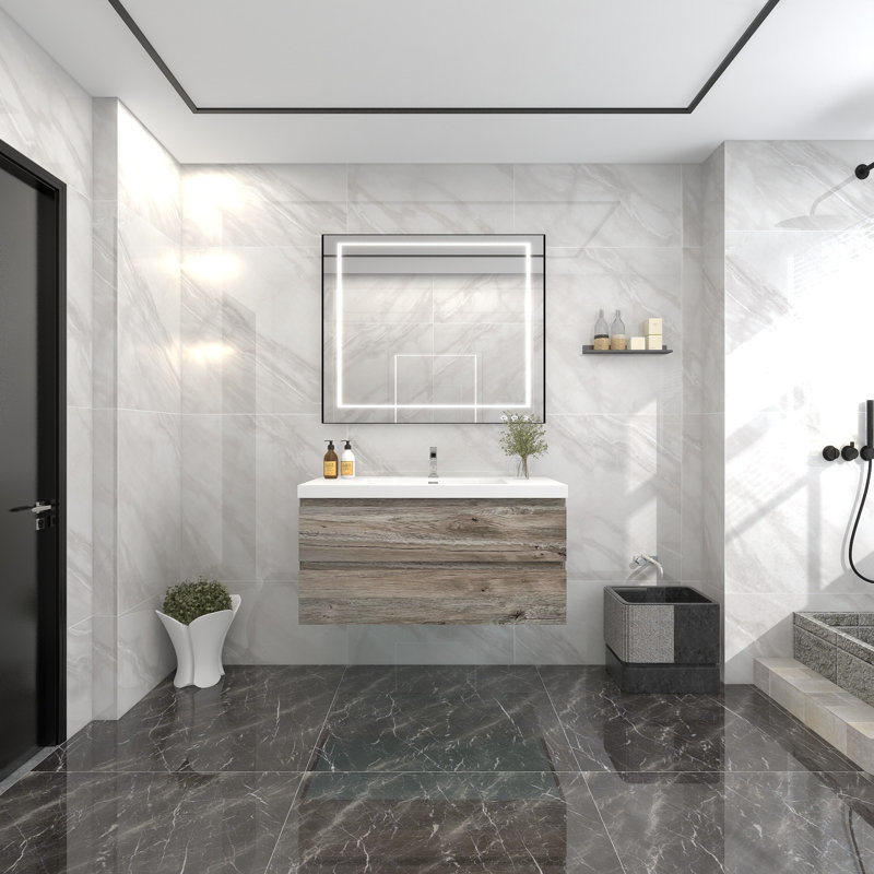 Ensemble de meuble-lavabo mural simple l 42 po Turnerville, Bois naturel