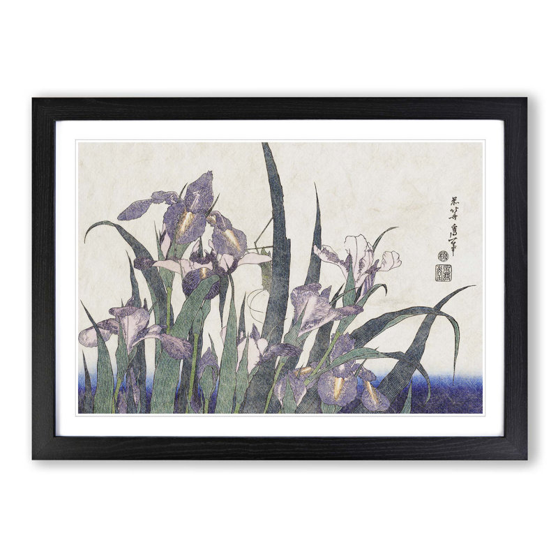 Irises by Katsushika Hokusai - Framed Print, Black Framed, 48cm H x 65cm W x 2cm D