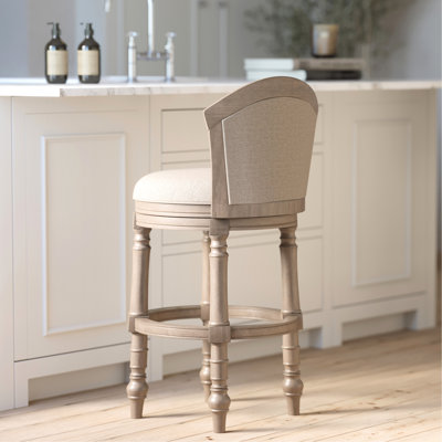 Tabouret de bar pivotant gris avec siège et dossier rembourrés de couleur beige, hauteur de 31 pouces, support pivotant confortable, poids de 45,9 po