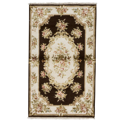 Tapis brun et crème noué à la main de haute qualité