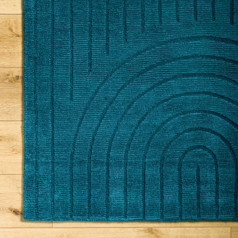 Handmade Blue Wool Rectangular 5' x 7' Area Rug