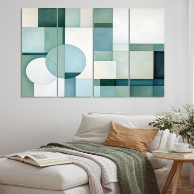 «Green Blue Abstract Geometric Fusion I», ensemble d'art mural en métal à formes abstraites