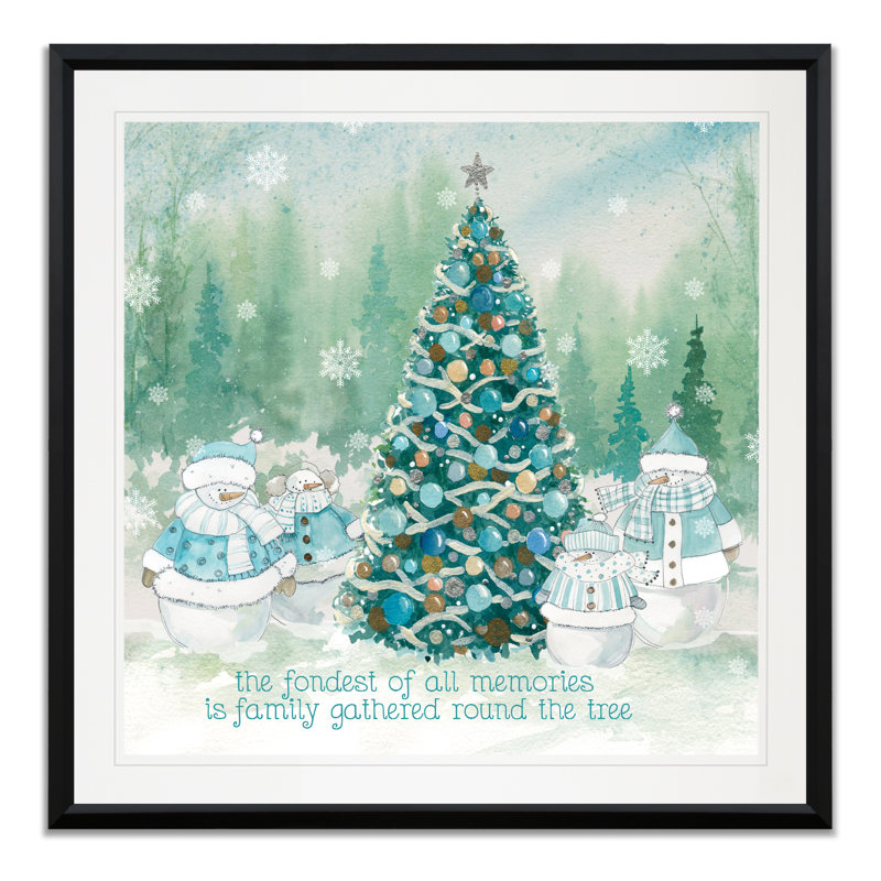 Snowman Family - impression d'art graphique, H 30,5 po x l 30,5 po x P 1,5 po, Cadre plastique noir