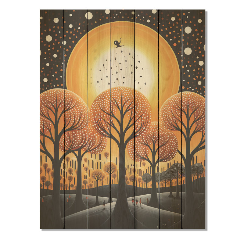 Moonlit - Forêt jaune et noire - Arbre sur bois, H 20 po x l 10 po
