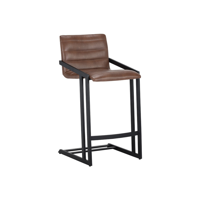 Webber Upholstered Stool with Metal Frame, Black Faux Leather, Counter Stool (26" Seat Height)