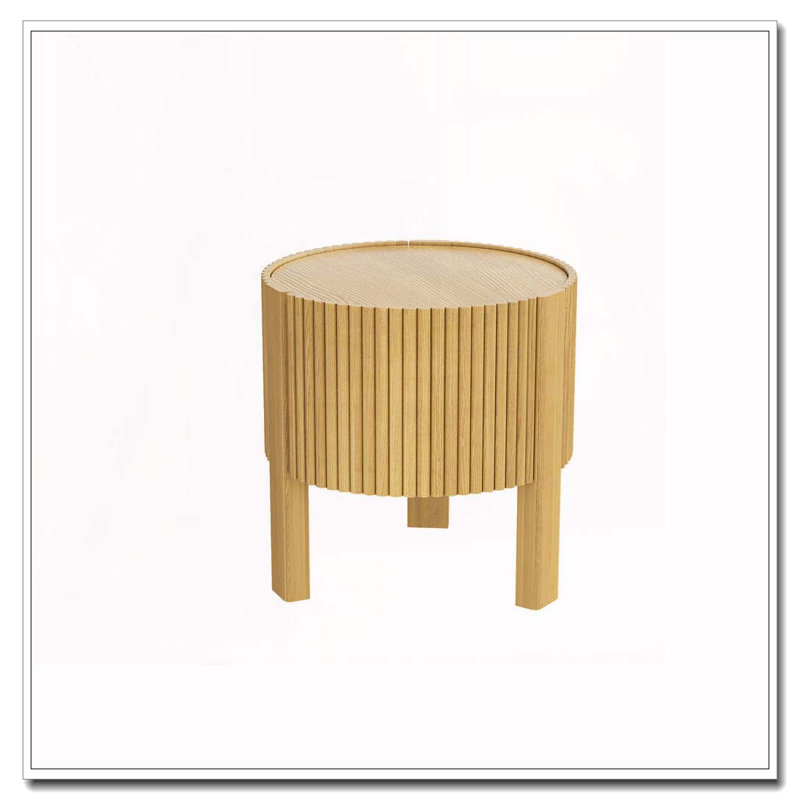 Table d'appoint ronde cannelée avec rangement