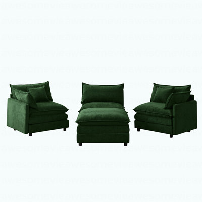 105" Modular Sectional Couch,Upholstered Soft Chenille Fabric Sofa,3 Seater With Ottoman L Shape Sofa Green